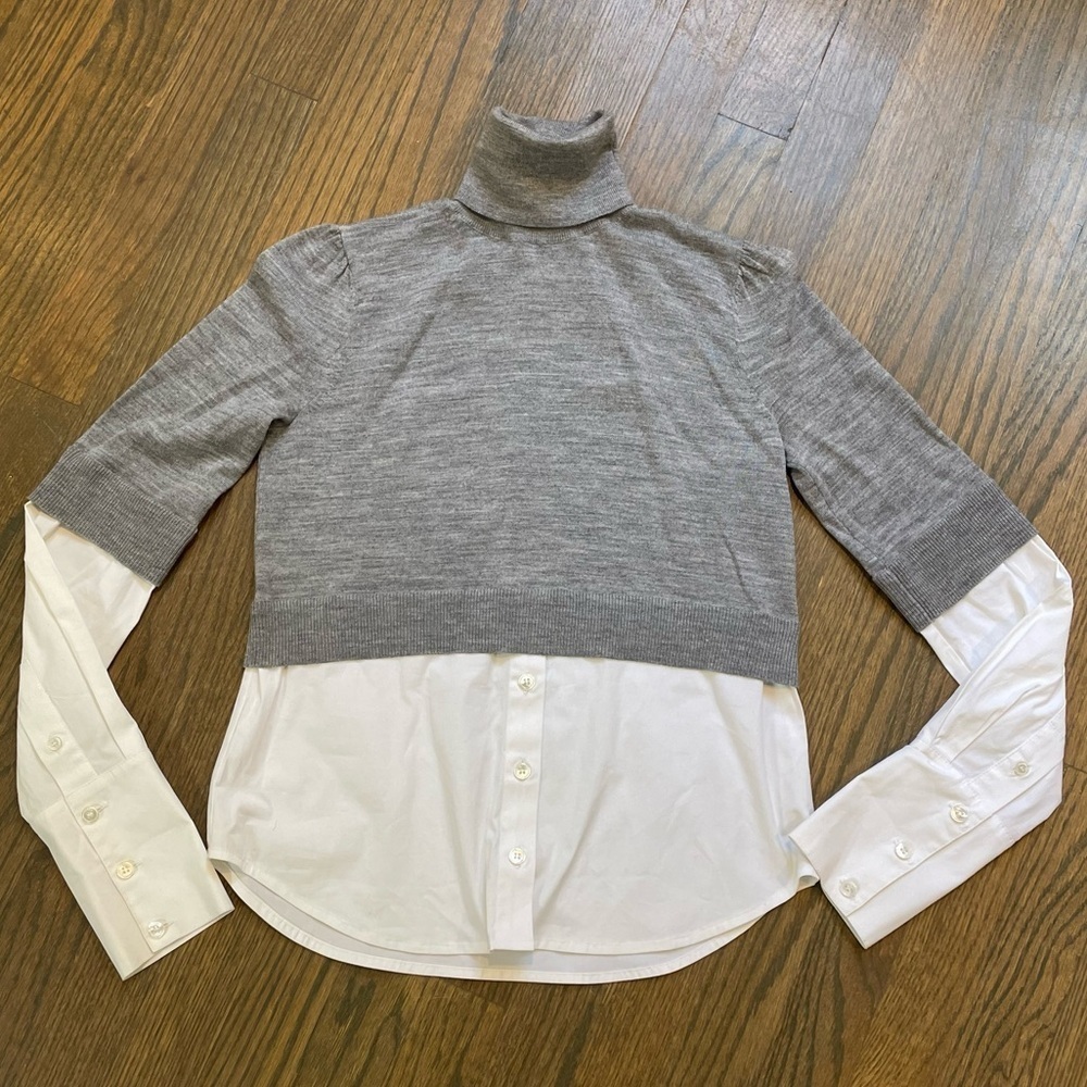 Veronica Beard Nina Mixed Media Pullover Turtleneck 100% Merino Wool Sweater